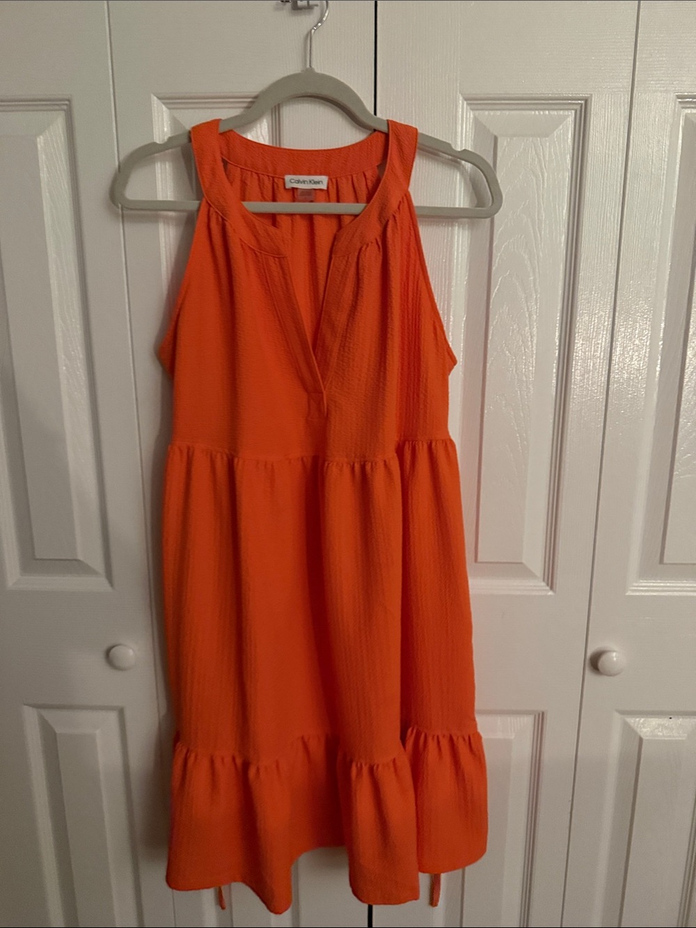 Calvin Klein Bright Orange Sleeveless Tiered Dress